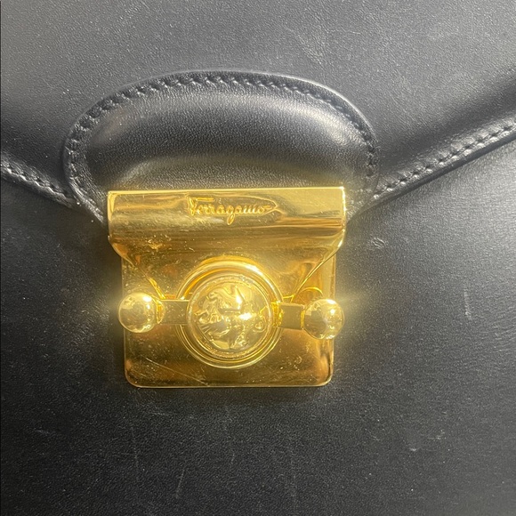 Ferragamo Black Leather Bag with Gold Hardware - Picture 2 of 8